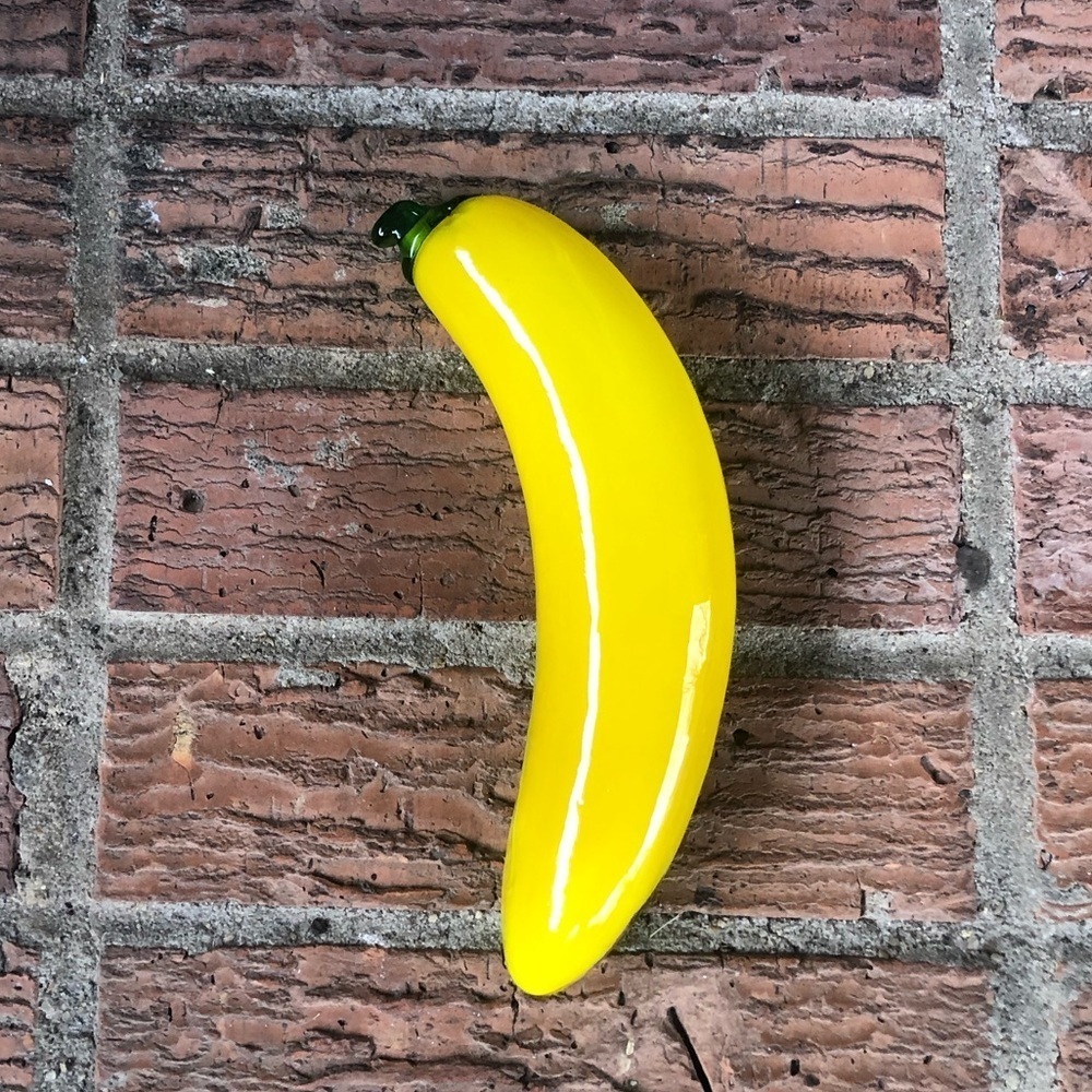 Glass Banana Yellow with Green Stem 7 1/2”L